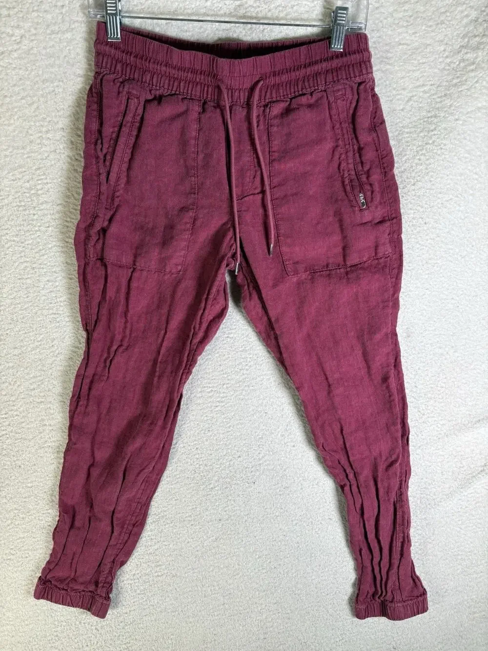 Athleta Retreat Linen Jogger Pants Womens 4 Magenta High Rise Drawstring Outdoor